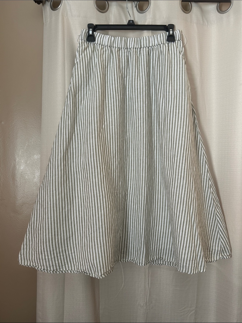 Talbots Striped A-Line Midi Skirt - White & Green